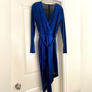 Fashion Nova, long sleeve asymmetrical dress with belt.